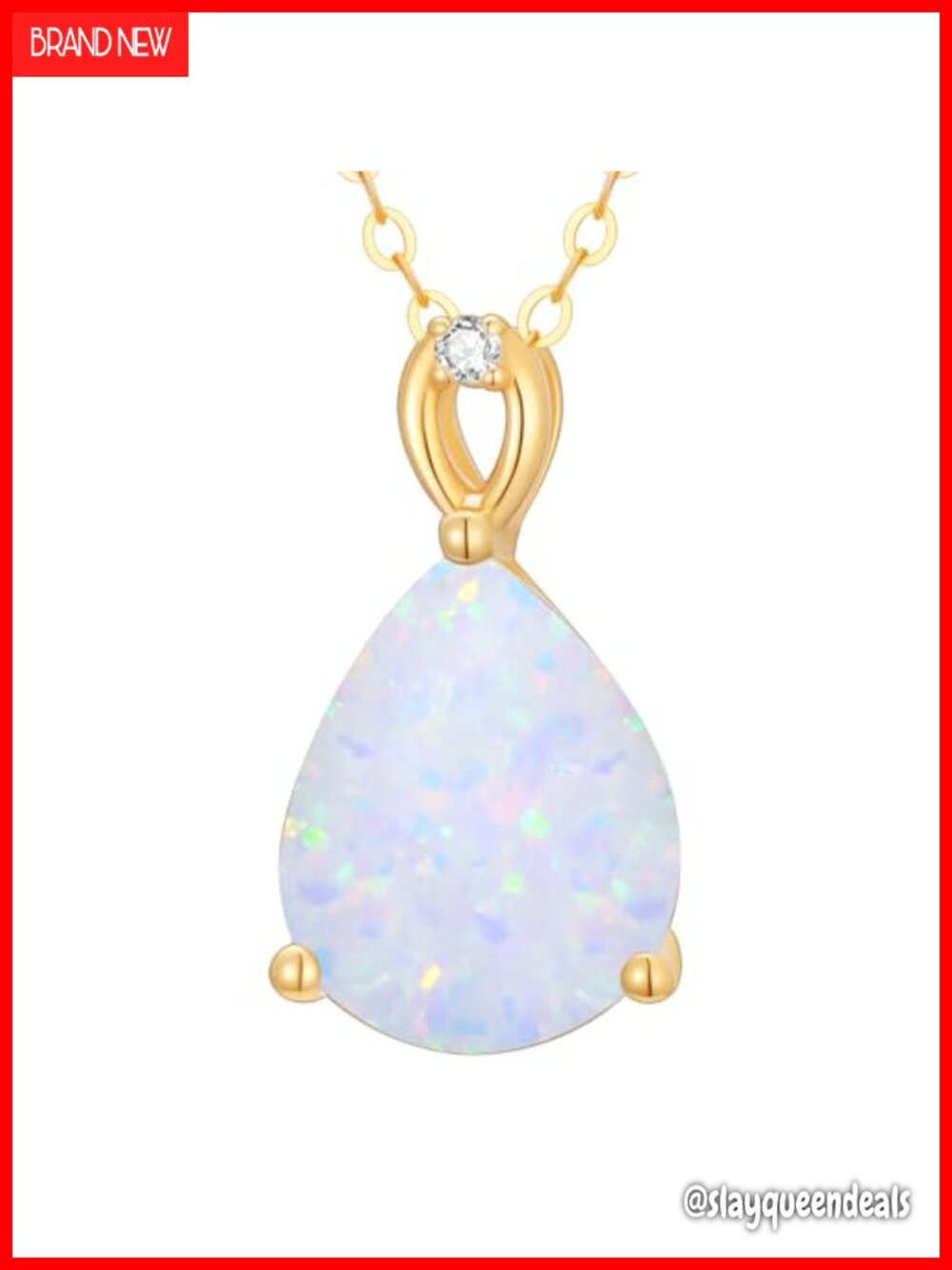 14K Solid Gold Opal Diamond Teardrop Pendant Necklace 3 Ct Pear Shaped